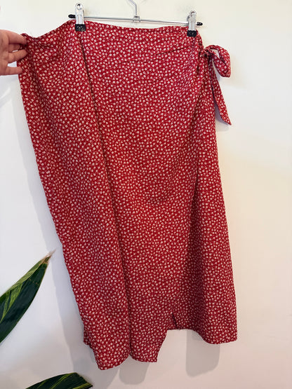 SHEIN Curve Red Ditsy Floral Wrap Midi Skirt Size 3XL