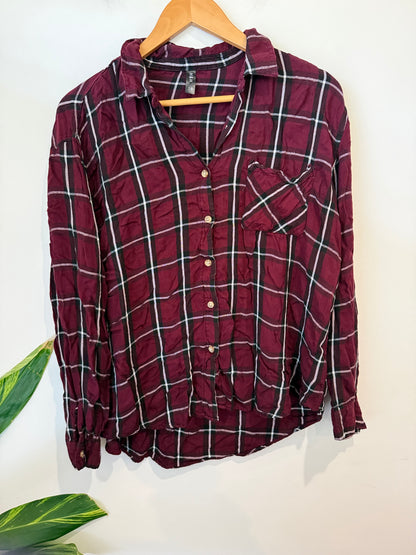H&H Burgundy Check Flannel Shirt Size 18