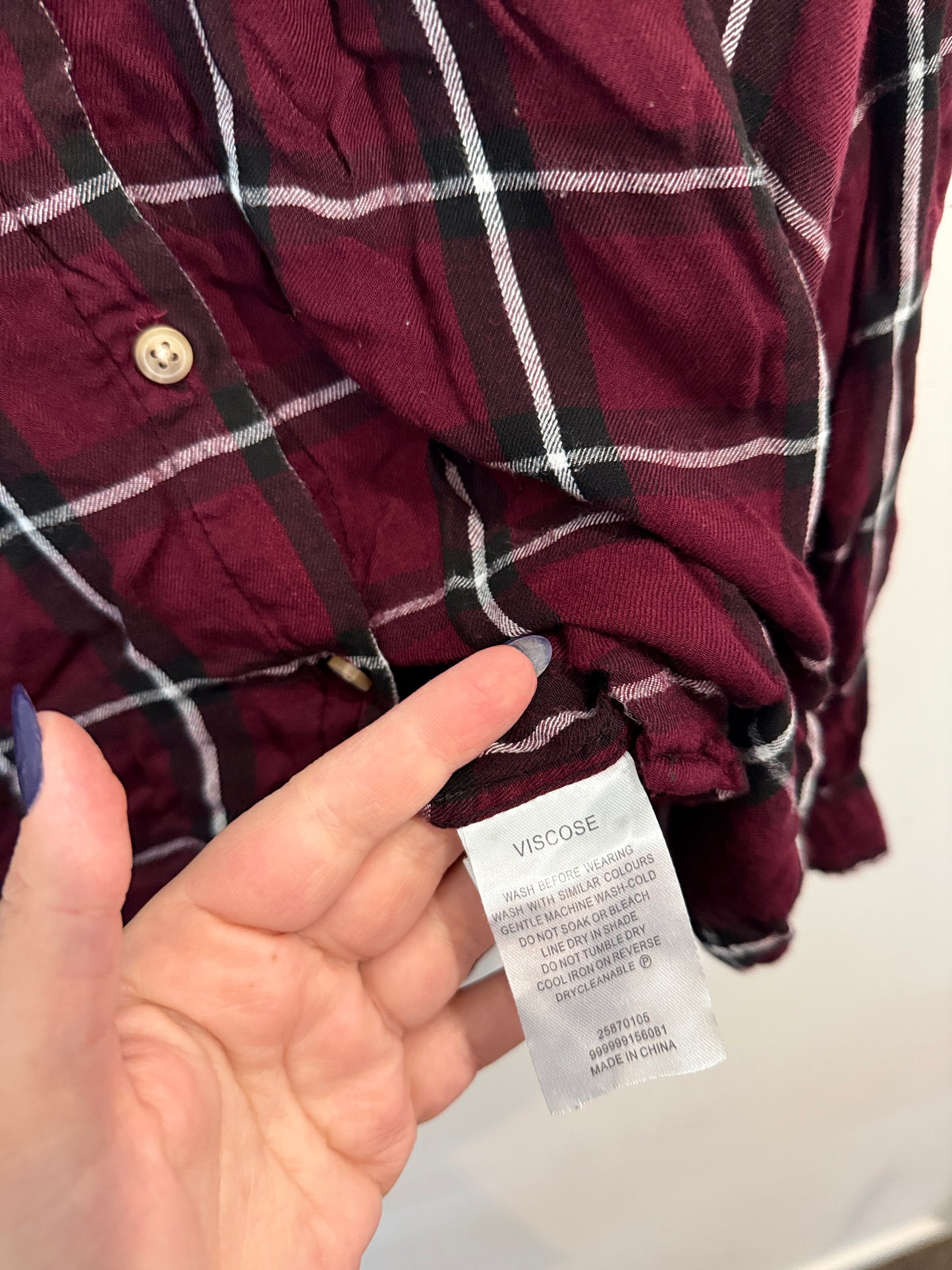 H&H Burgundy Check Flannel Shirt Size 18