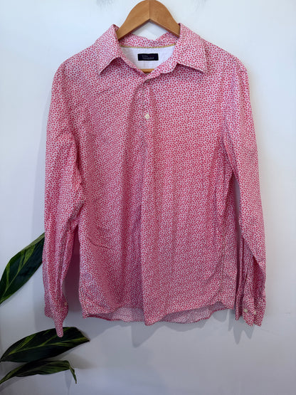 Zara Man Pink Ditsy Floral Shirt Size XL