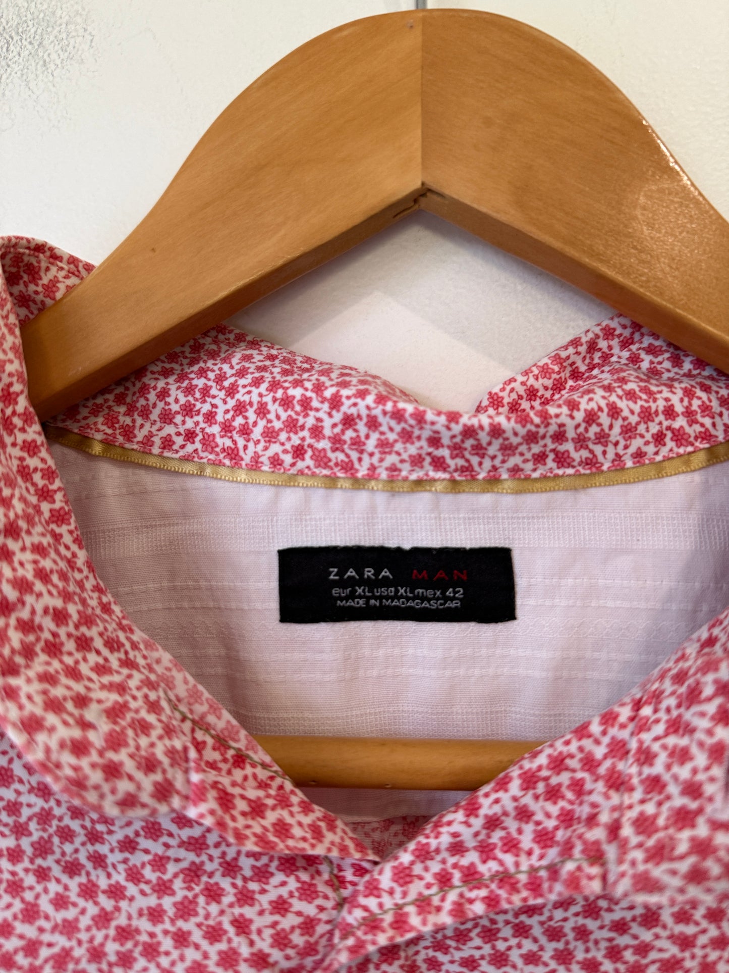 Zara Man Pink Ditsy Floral Shirt Size XL