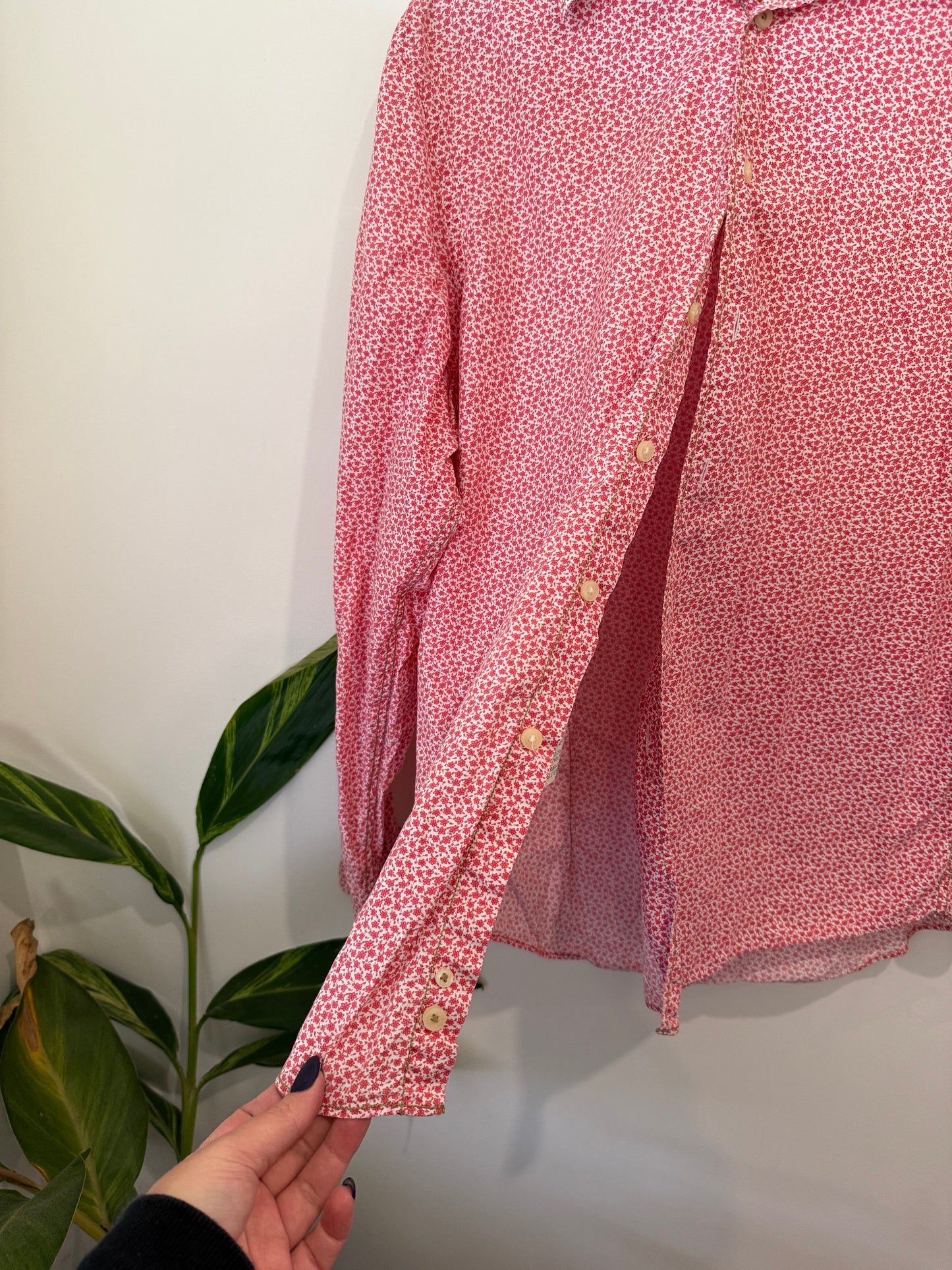 Zara Man Pink Ditsy Floral Shirt Size XL