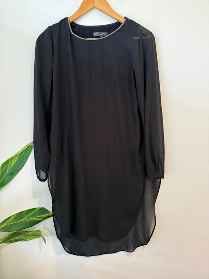 Whistle Black Chiffon Beaded Neck Shift Tunic Size 10