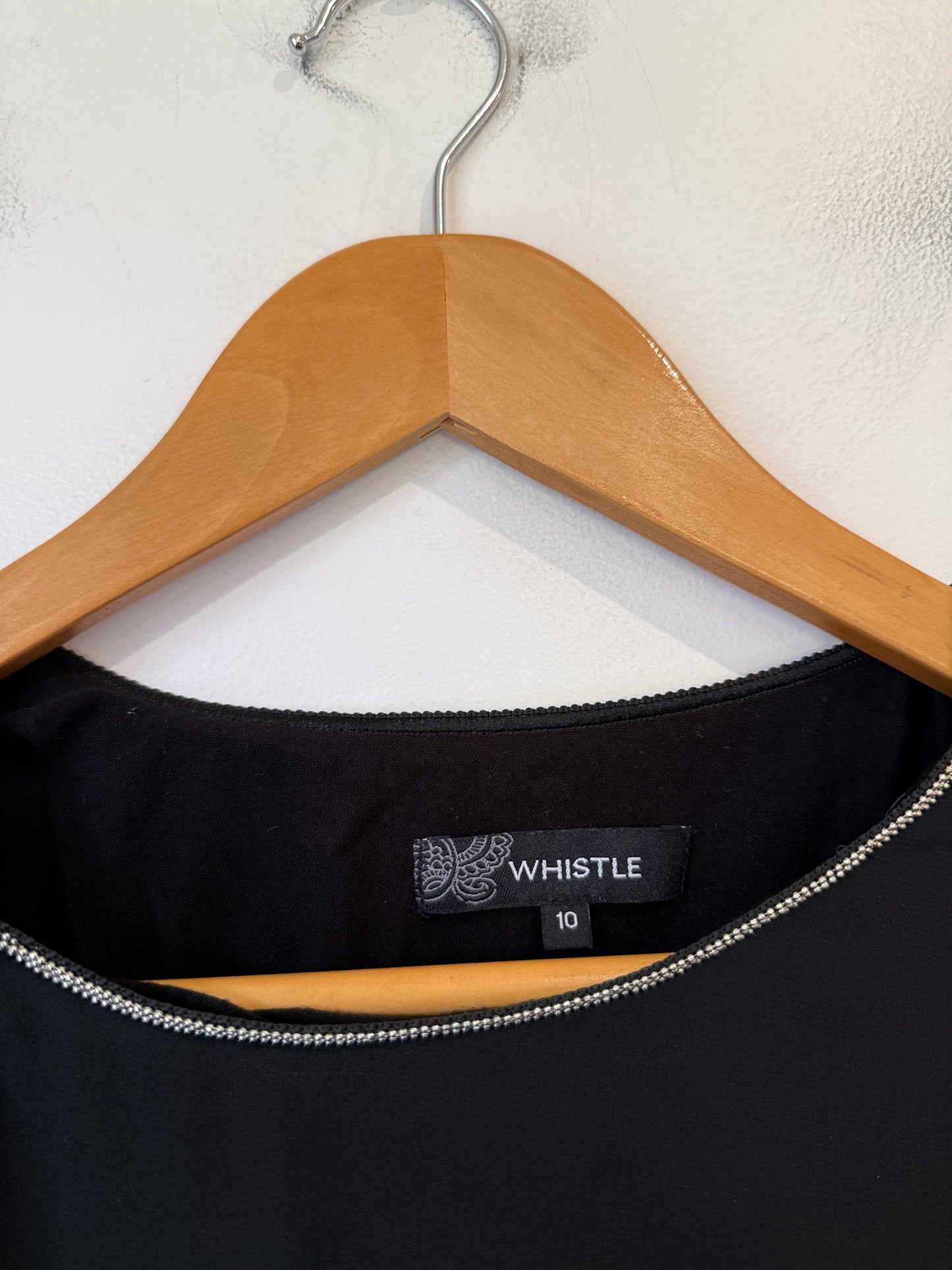 Whistle Black Chiffon Beaded Neck Shift Tunic Size 10