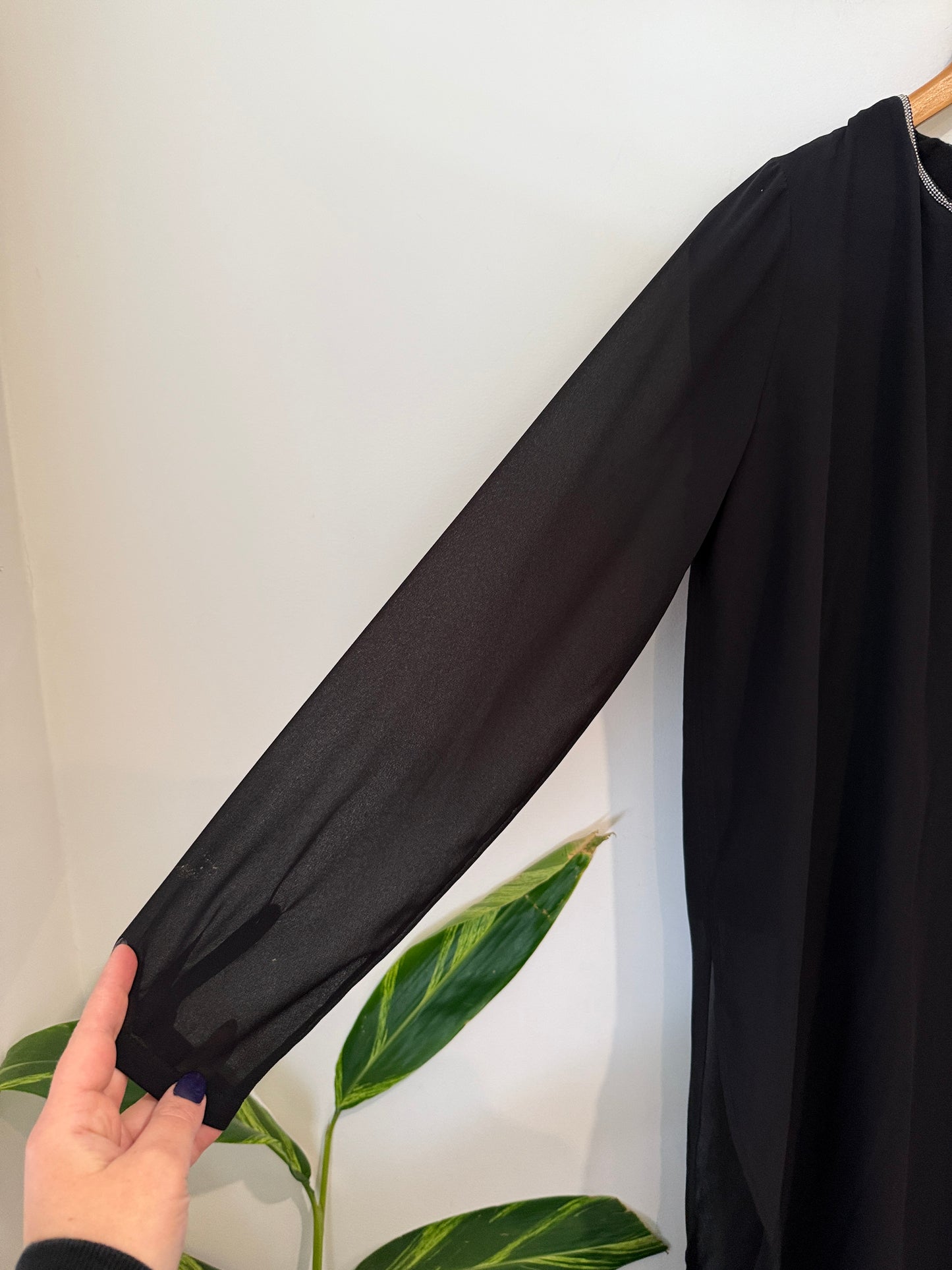 Whistle Black Chiffon Beaded Neck Shift Tunic Size 10