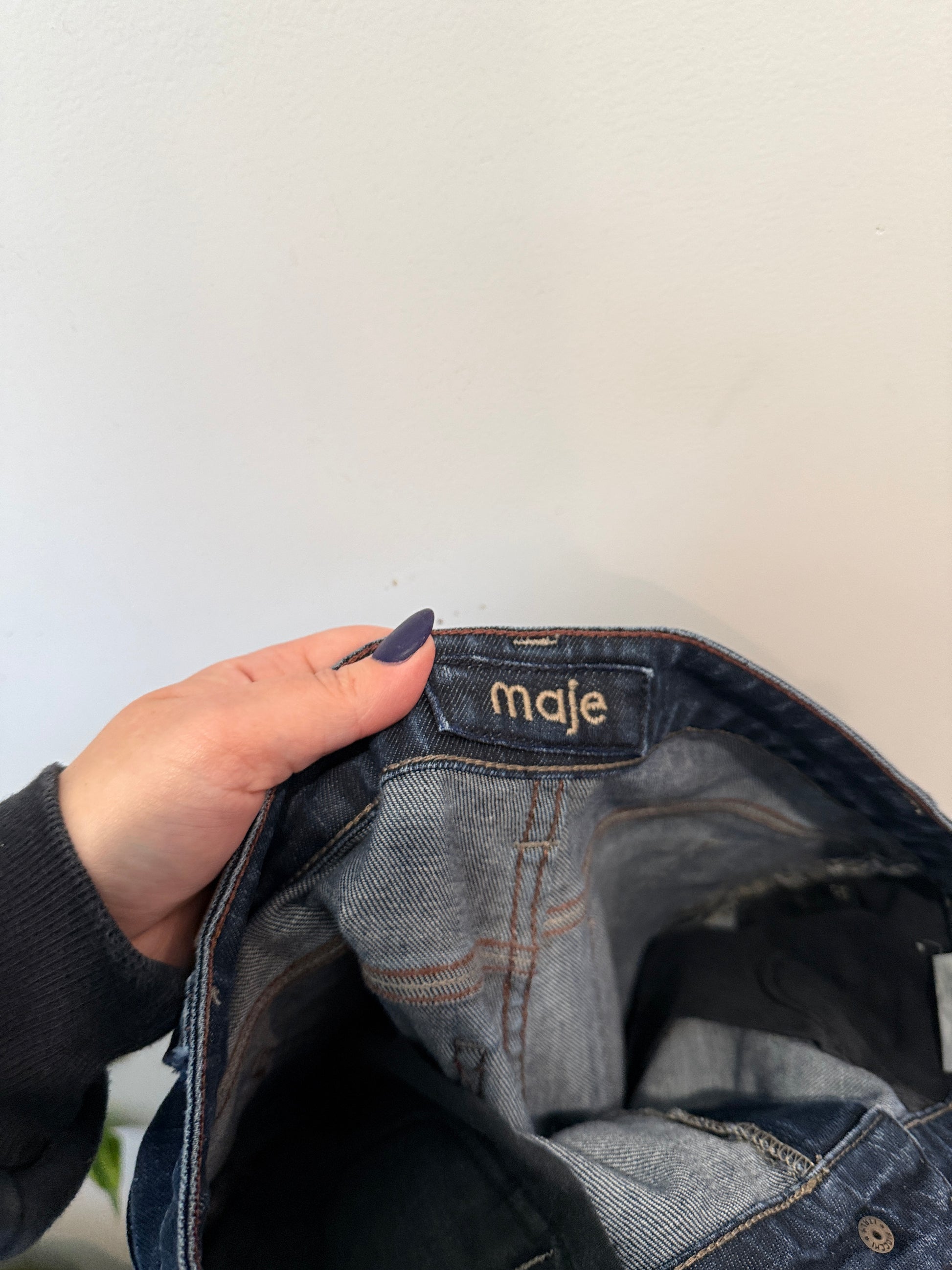 Maje Dark Wash Raw Hem Straight Jeans Size 30