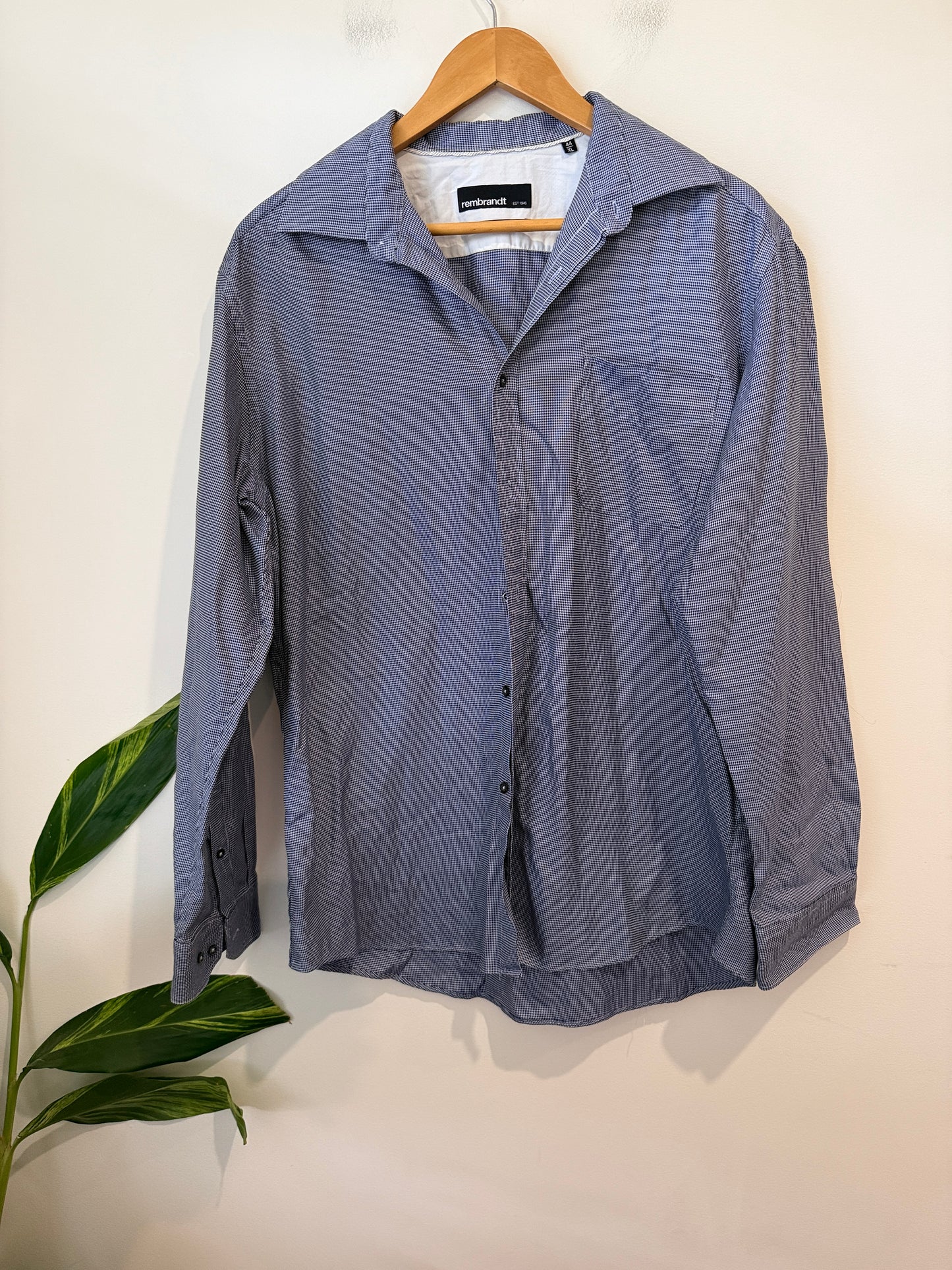 Rembrandt Blue Micro Check Shirt Size 44 XL