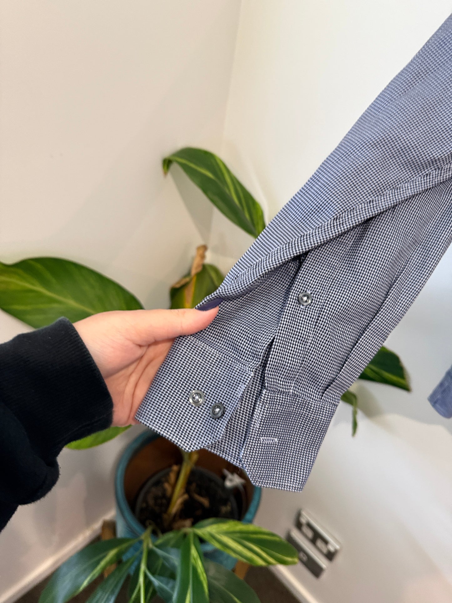 Rembrandt Blue Micro Check Shirt Size 44 XL