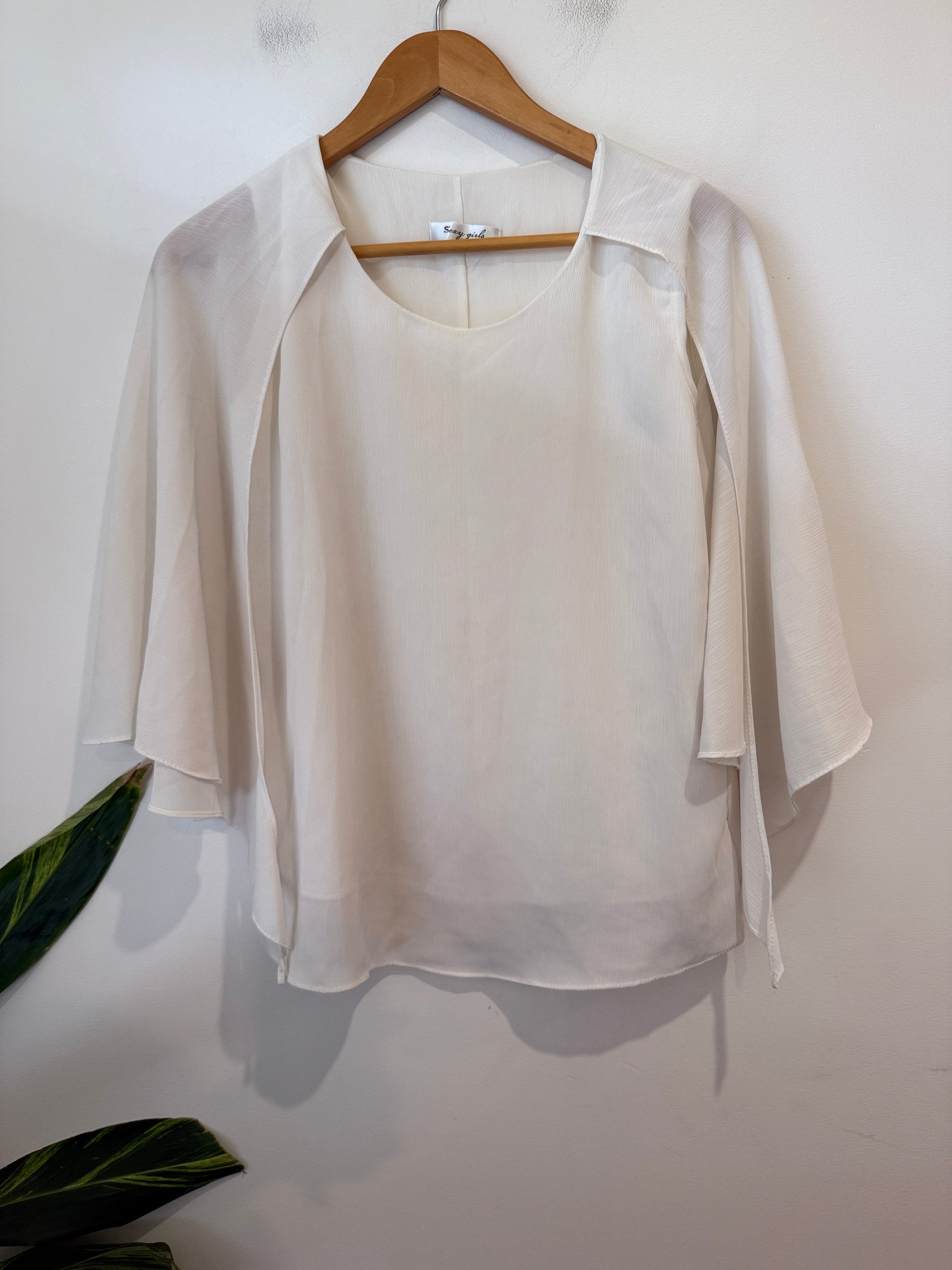 Cream Chiffon Flared Sleeve Top