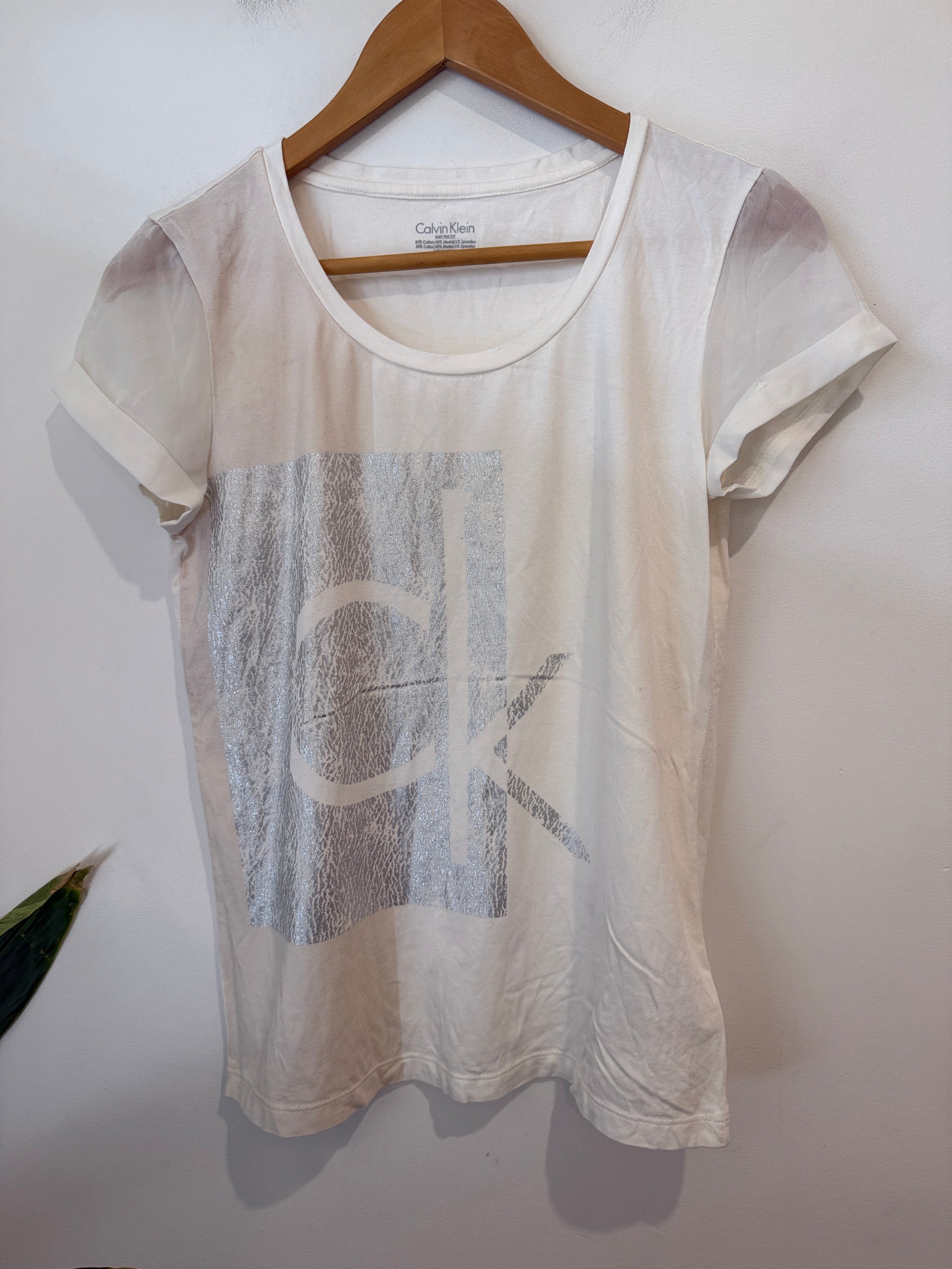 Calvin Klein White Logo Tee Size S