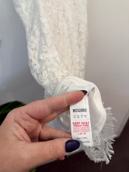 Missguided White Lace Slip Dress Size 12