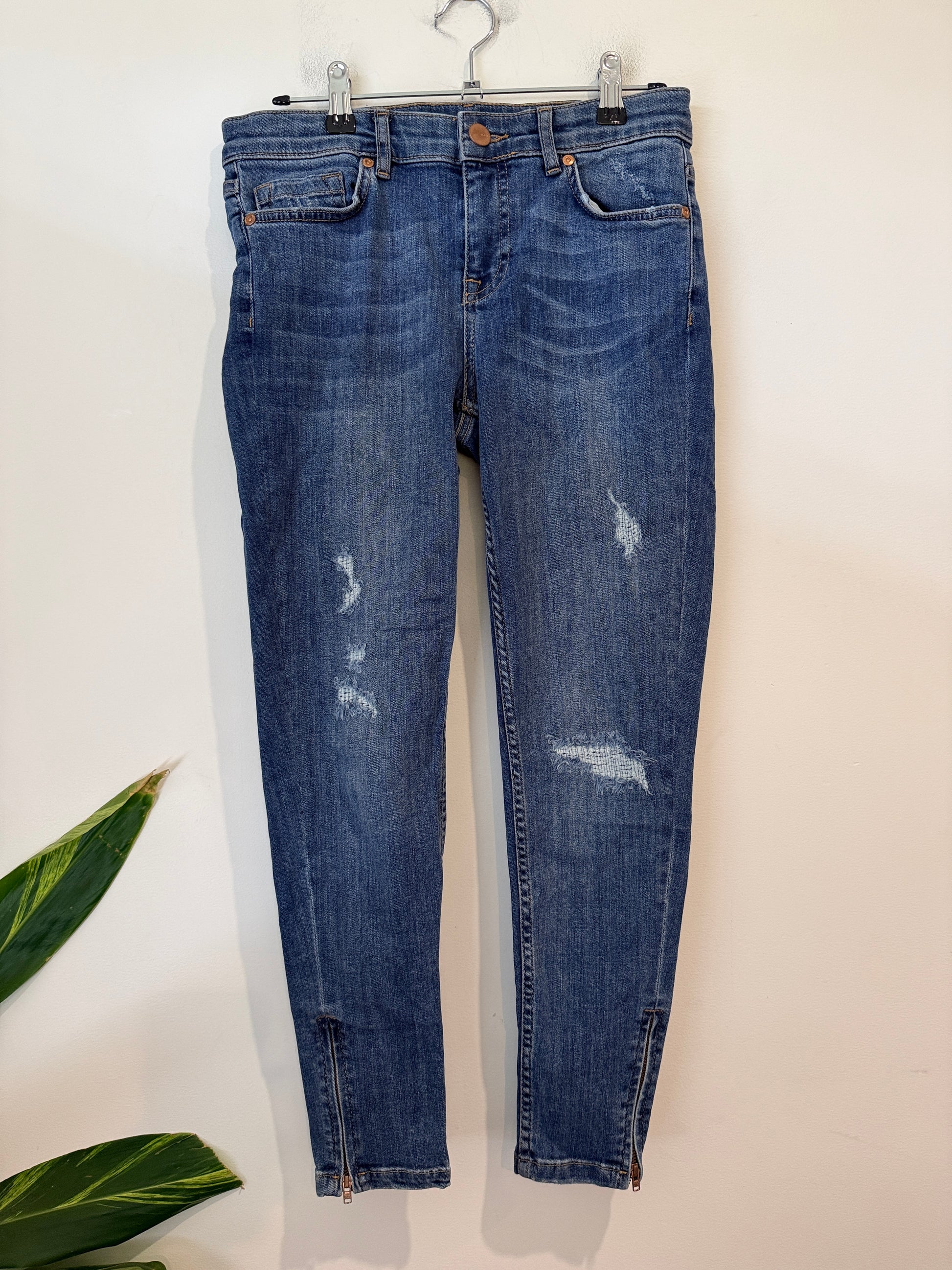 Oasis Distressed Skinny Jeans with Ankle Zips Size 10