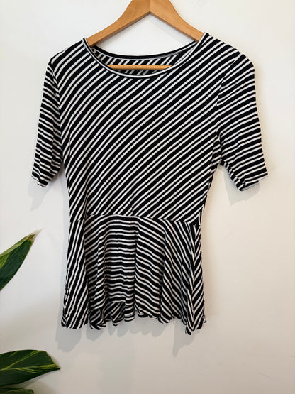 Apt. 9 Black & White Diagonal Stripe Peplum Top - 42cm u/arm