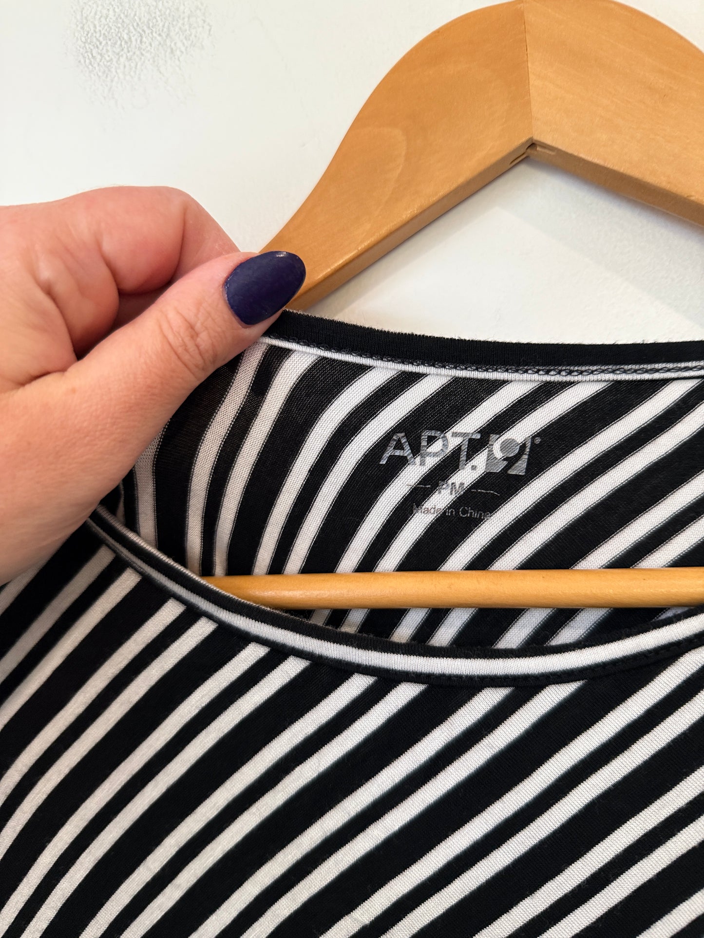 Apt. 9 Black & White Diagonal Stripe Peplum Top - 42cm u/arm