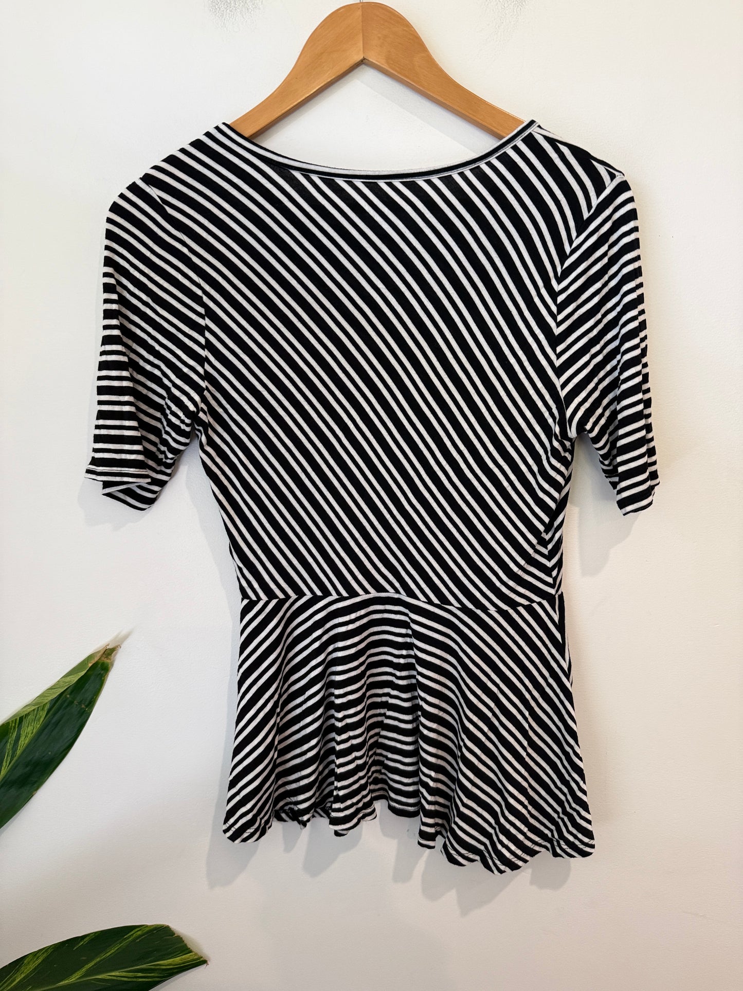 Apt. 9 Black & White Diagonal Stripe Peplum Top - 42cm u/arm