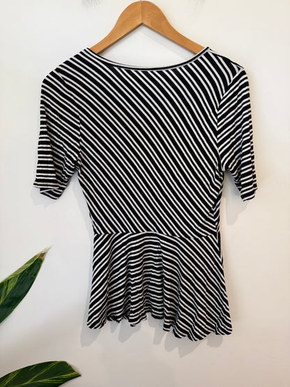 Apt. 9 Black & White Diagonal Stripe Peplum Top - 42cm u/arm