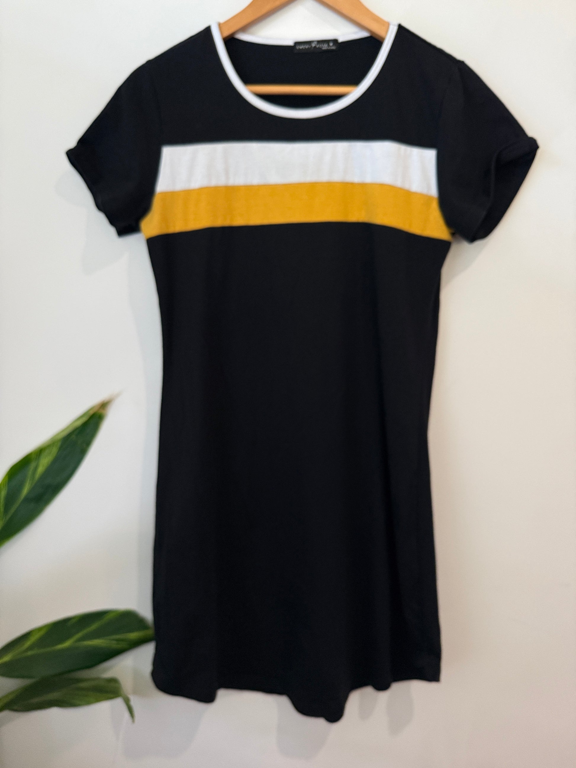 Emery Rose Black Colour Block Stripe Tee Dress Size M