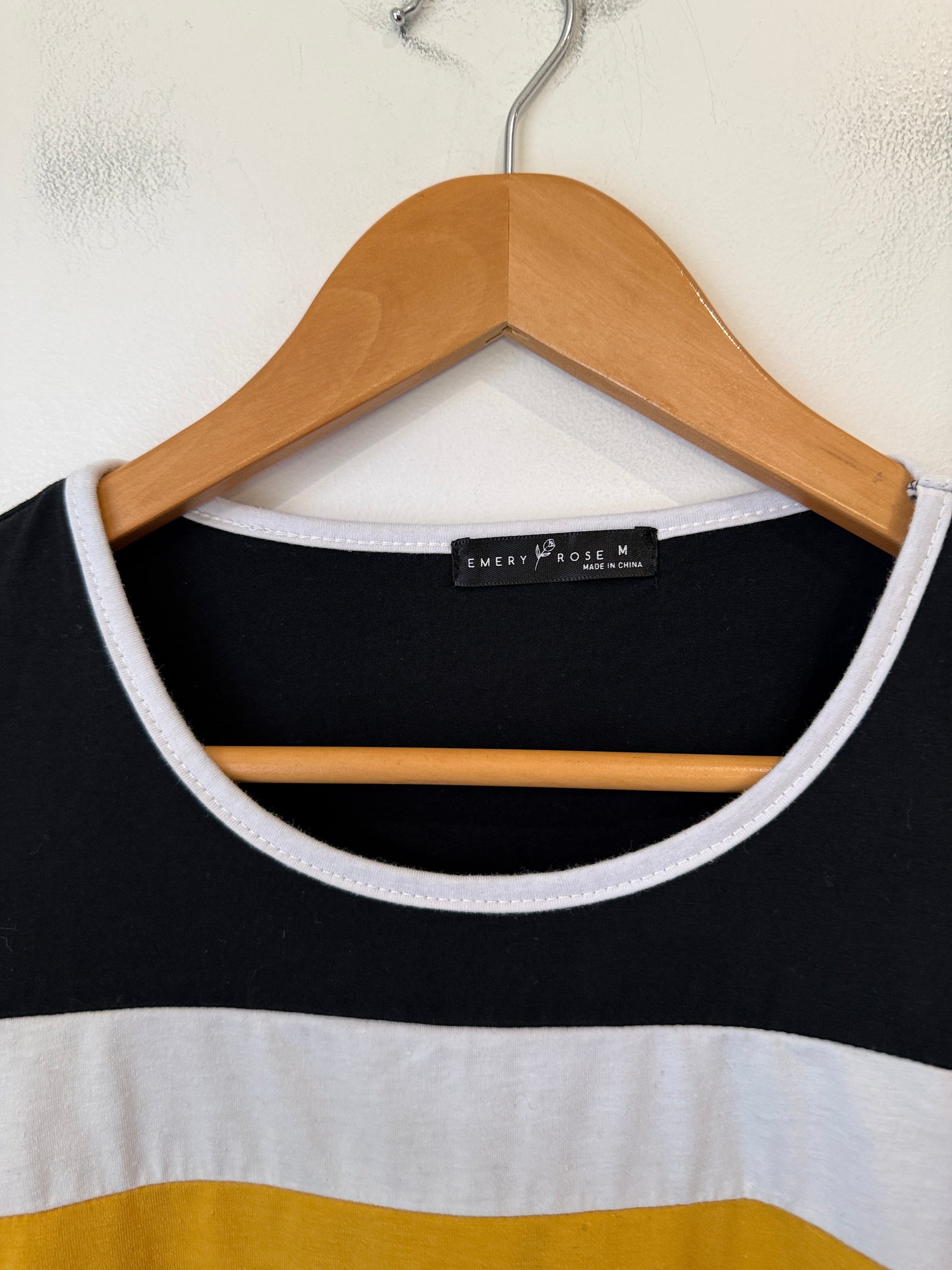 Emery Rose Black Colour Block Stripe Tee Dress Size M