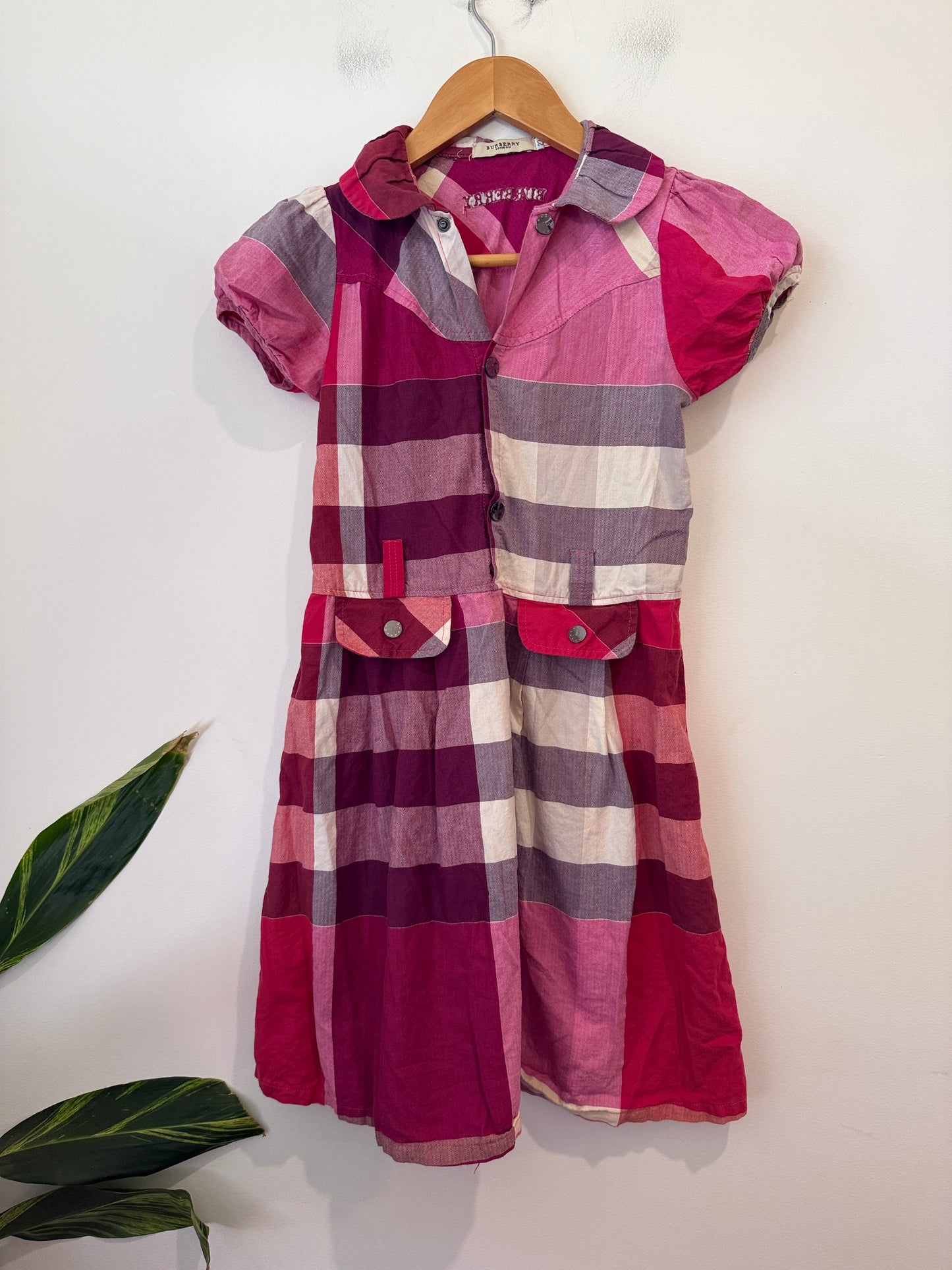 Girls Pink Check Shirt Dress (Age 7-8)| U/Arm to U/Arm 38cm