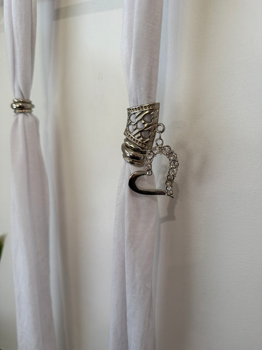 White Lightweight Scarf with Silver Charm Ring