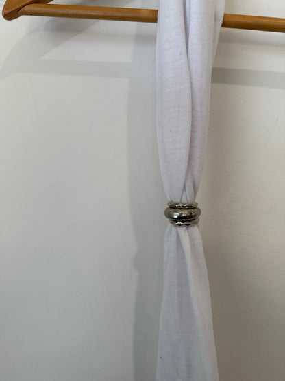 White Lightweight Scarf with Silver Charm Ring