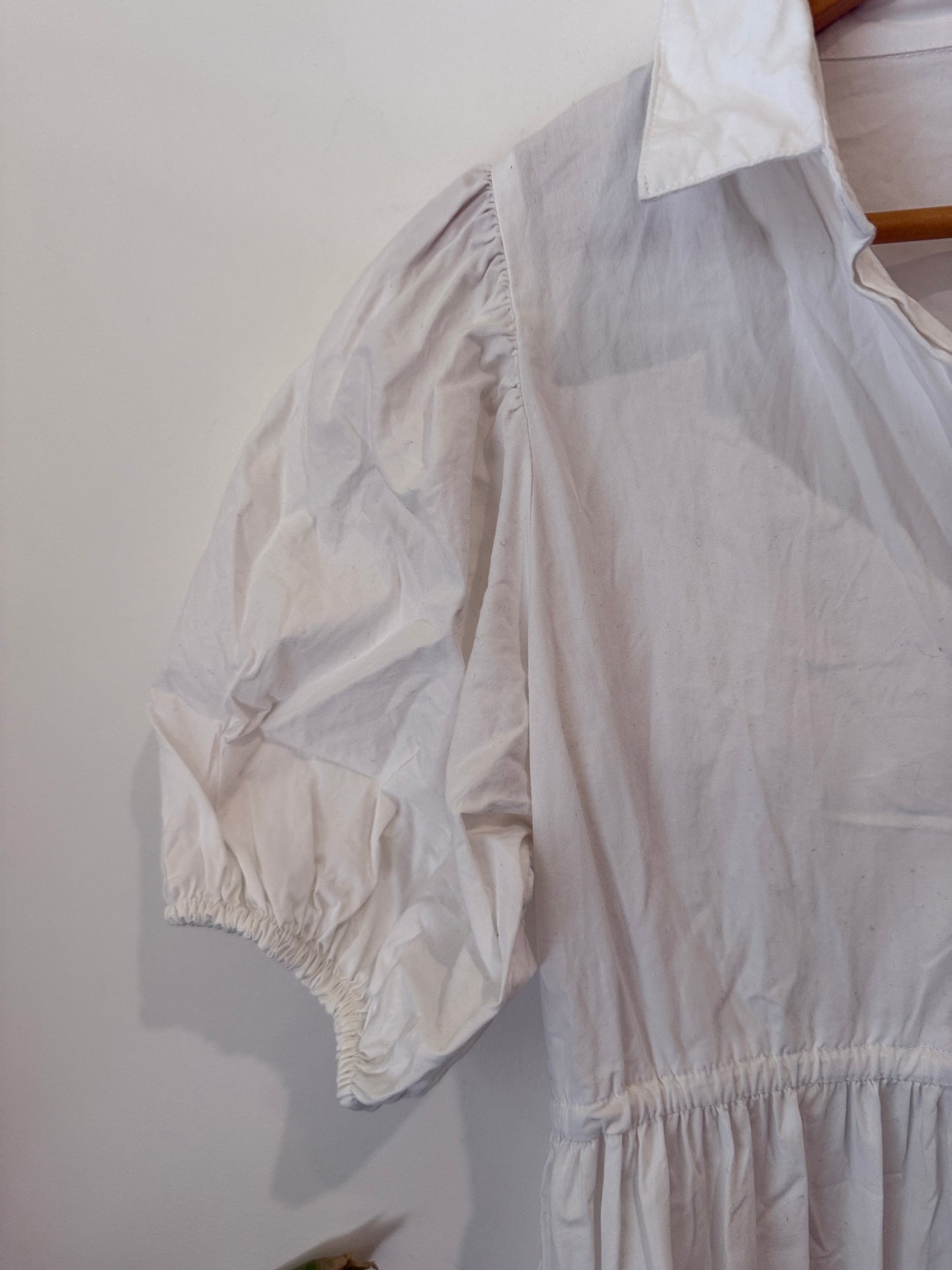 Vero Moda White Cotton Tiered Puff Sleeve Shirt Dress Size M