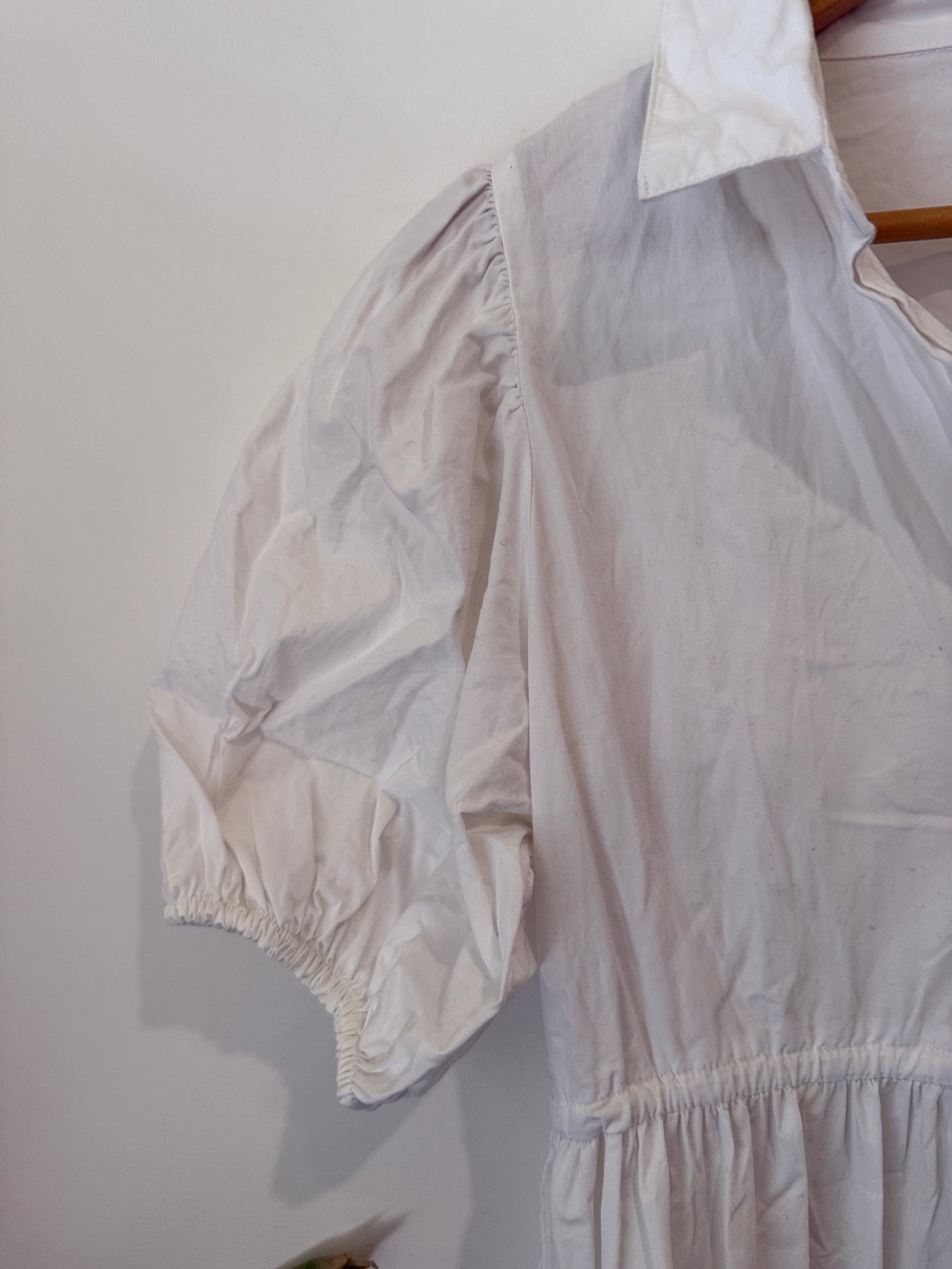 Vero Moda White Cotton Tiered Puff Sleeve Shirt Dress Size M