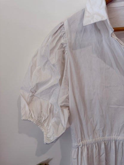 Vero Moda White Cotton Tiered Puff Sleeve Shirt Dress Size M
