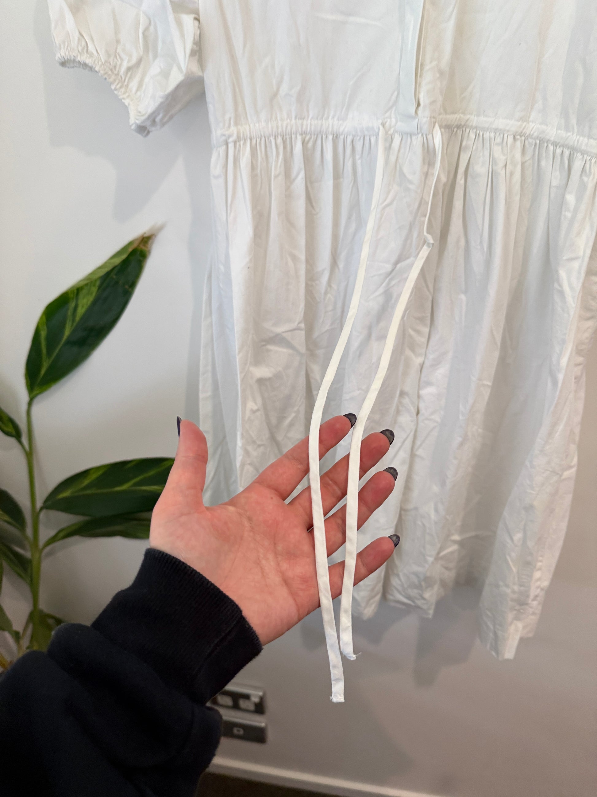 Vero Moda White Cotton Tiered Puff Sleeve Shirt Dress Size M