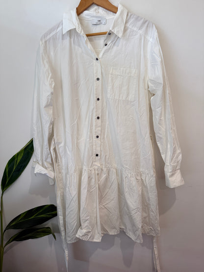 Cue White Cotton Tiered Shirt Dress Size 12
