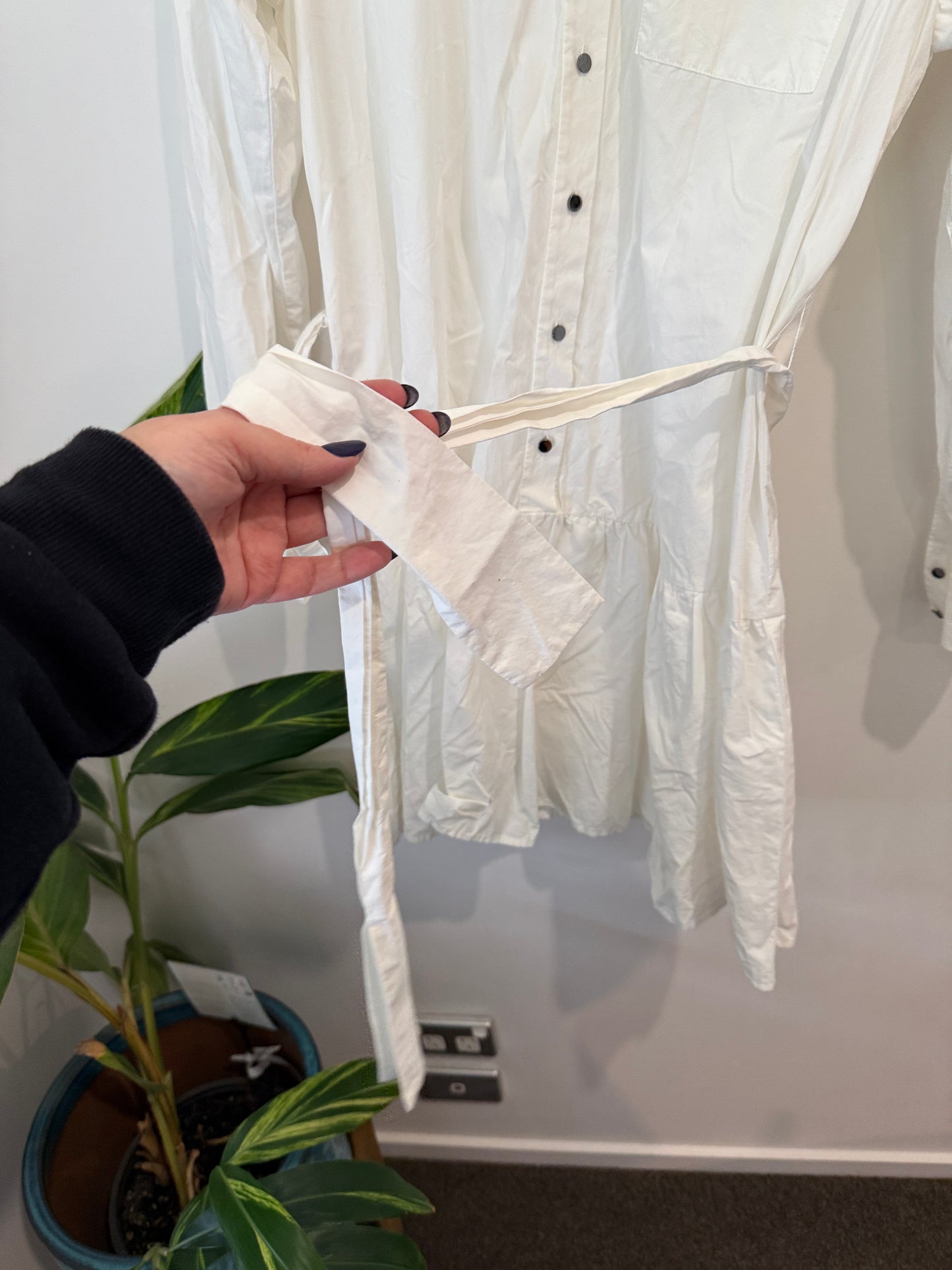 Cue White Cotton Tiered Shirt Dress Size 12