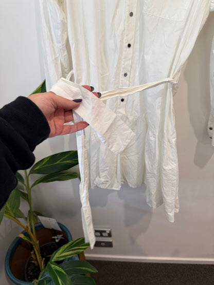 Cue White Cotton Tiered Shirt Dress Size 12