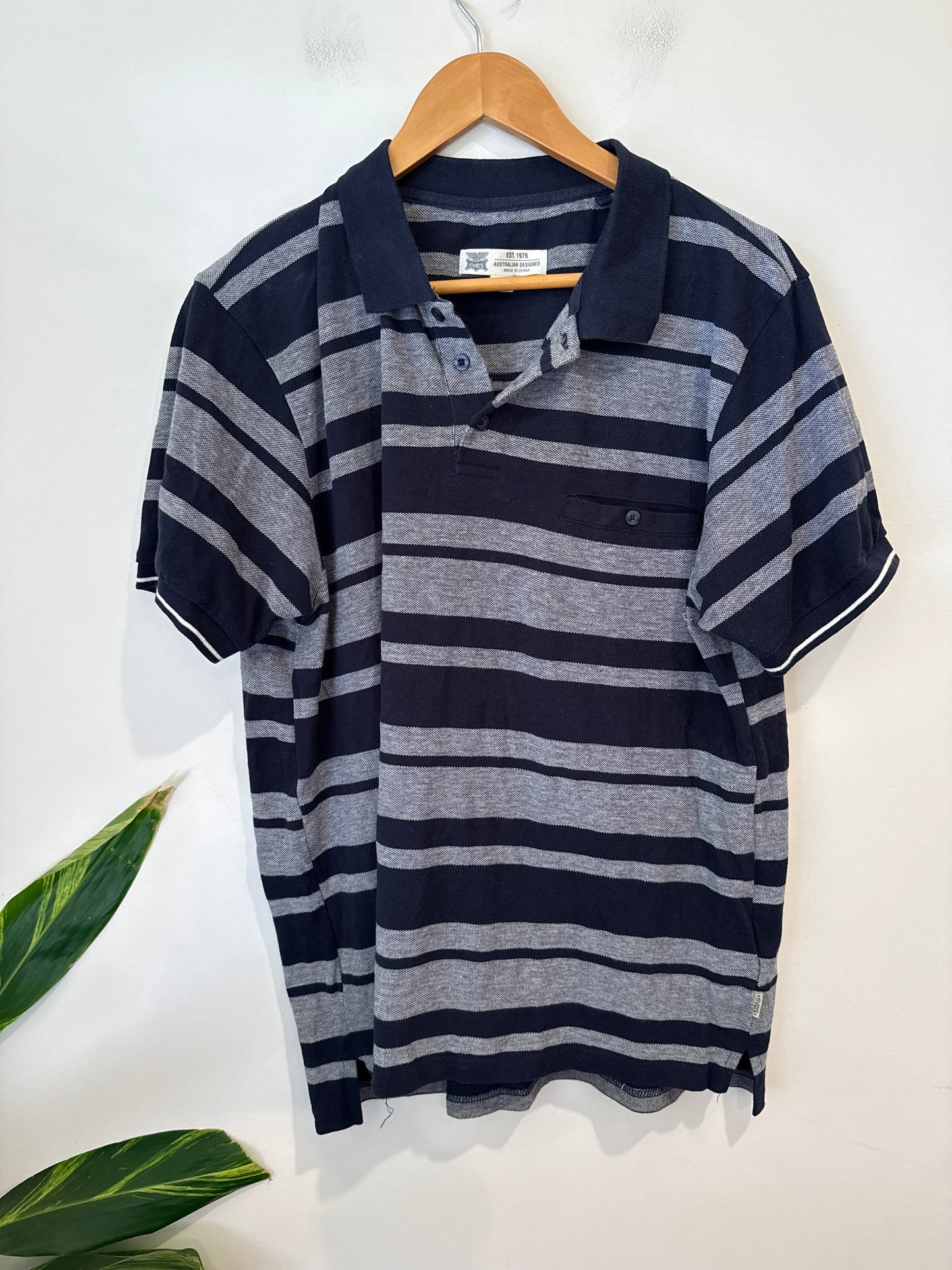 Rivers Navy & Grey Stripe Polo Shirt Size XL