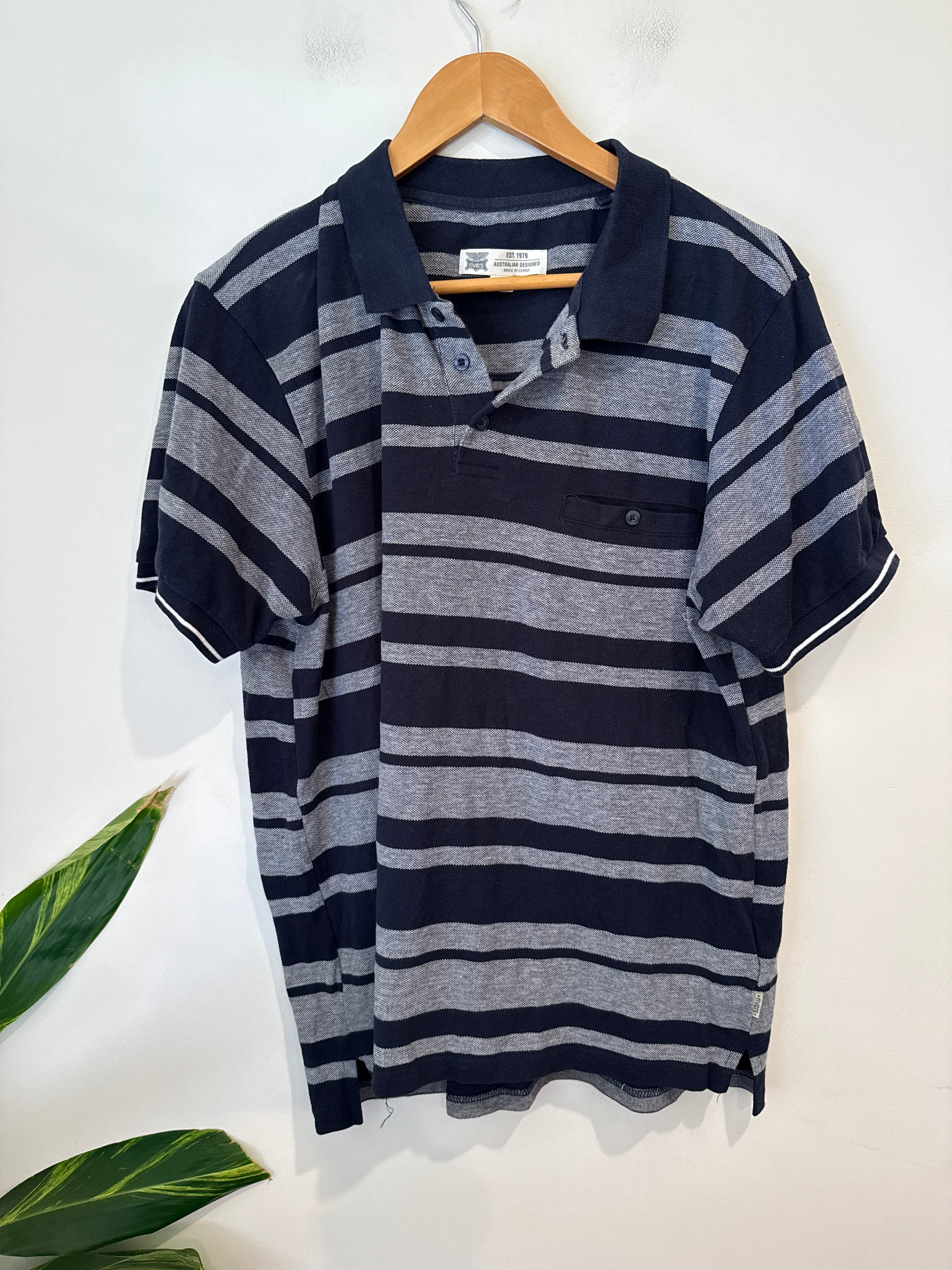 Rivers Navy & Grey Stripe Polo Shirt Size XL