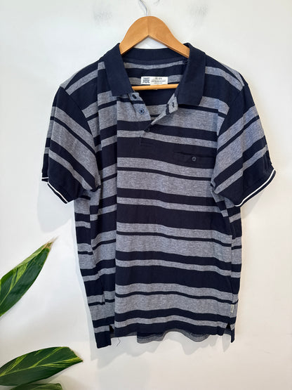 Rivers Navy & Grey Stripe Polo Shirt Size XL