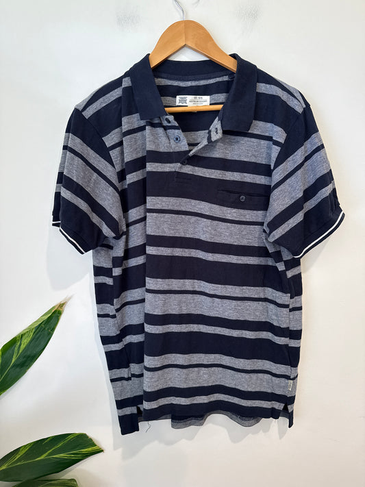 Rivers Navy & Grey Stripe Polo Shirt Size XL