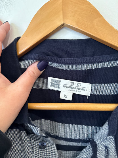 Rivers Navy & Grey Stripe Polo Shirt Size XL