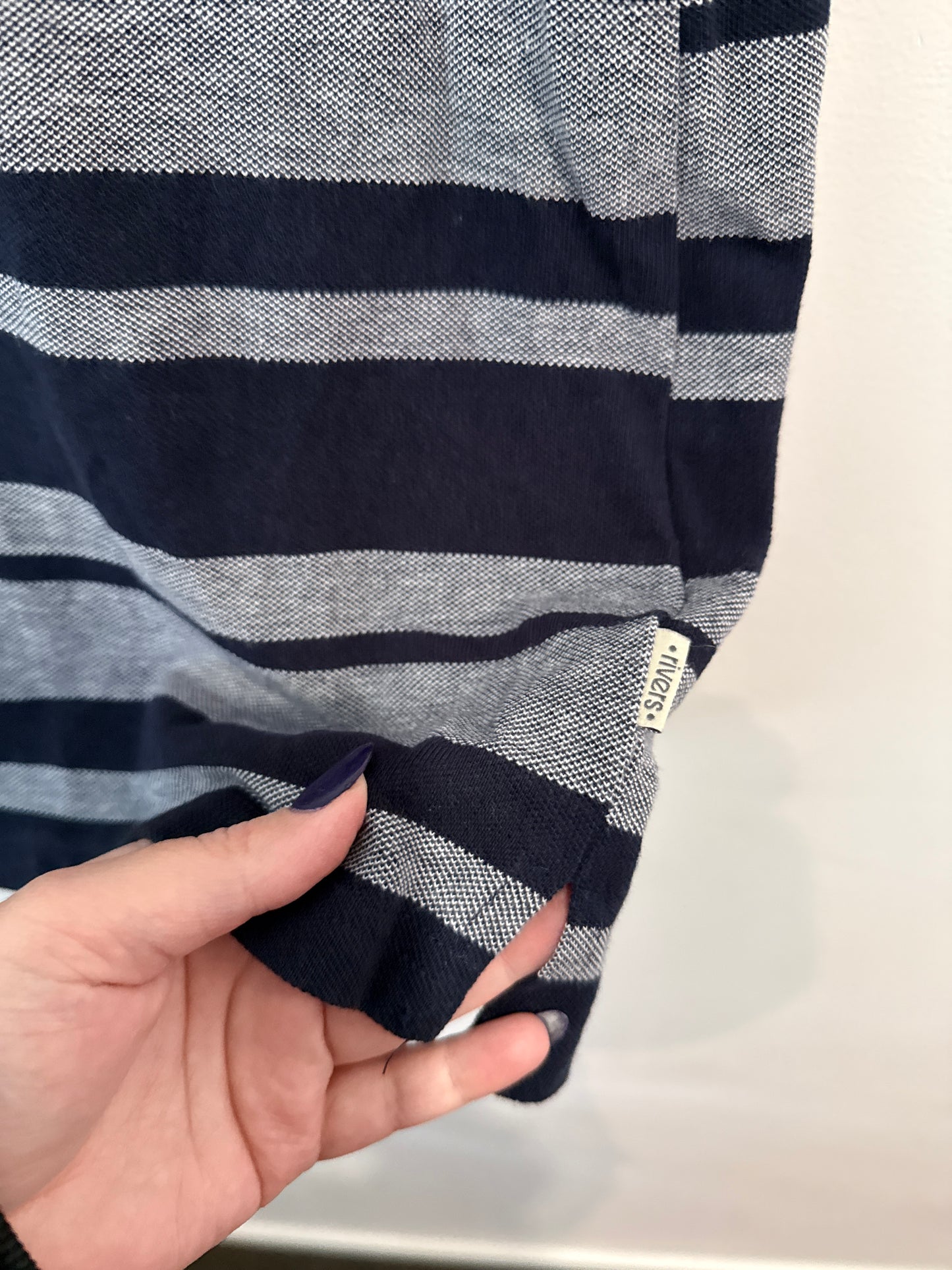 Rivers Navy & Grey Stripe Polo Shirt Size XL