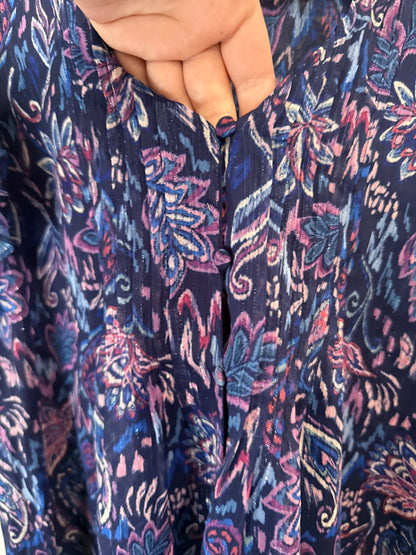 Just Jeans Navy Paisley Flutter Sleeve Top Size 8