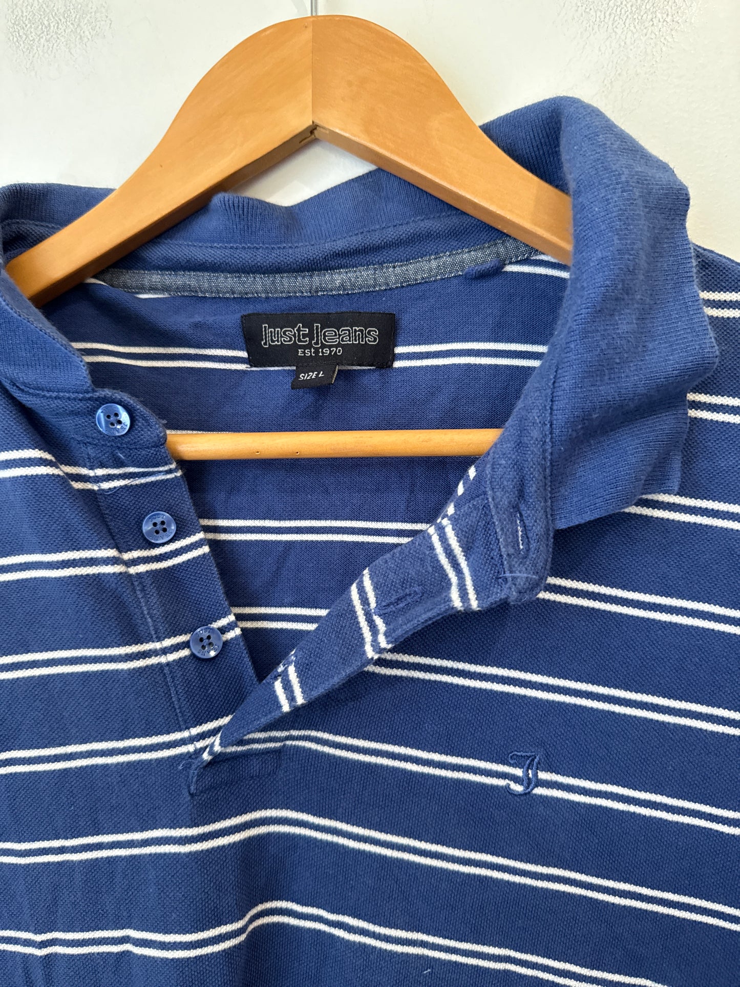 Just Jeans Blue & White Stripe Polo Shirt Size L