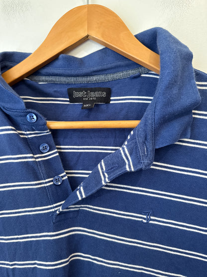 Just Jeans Blue & White Stripe Polo Shirt Size L