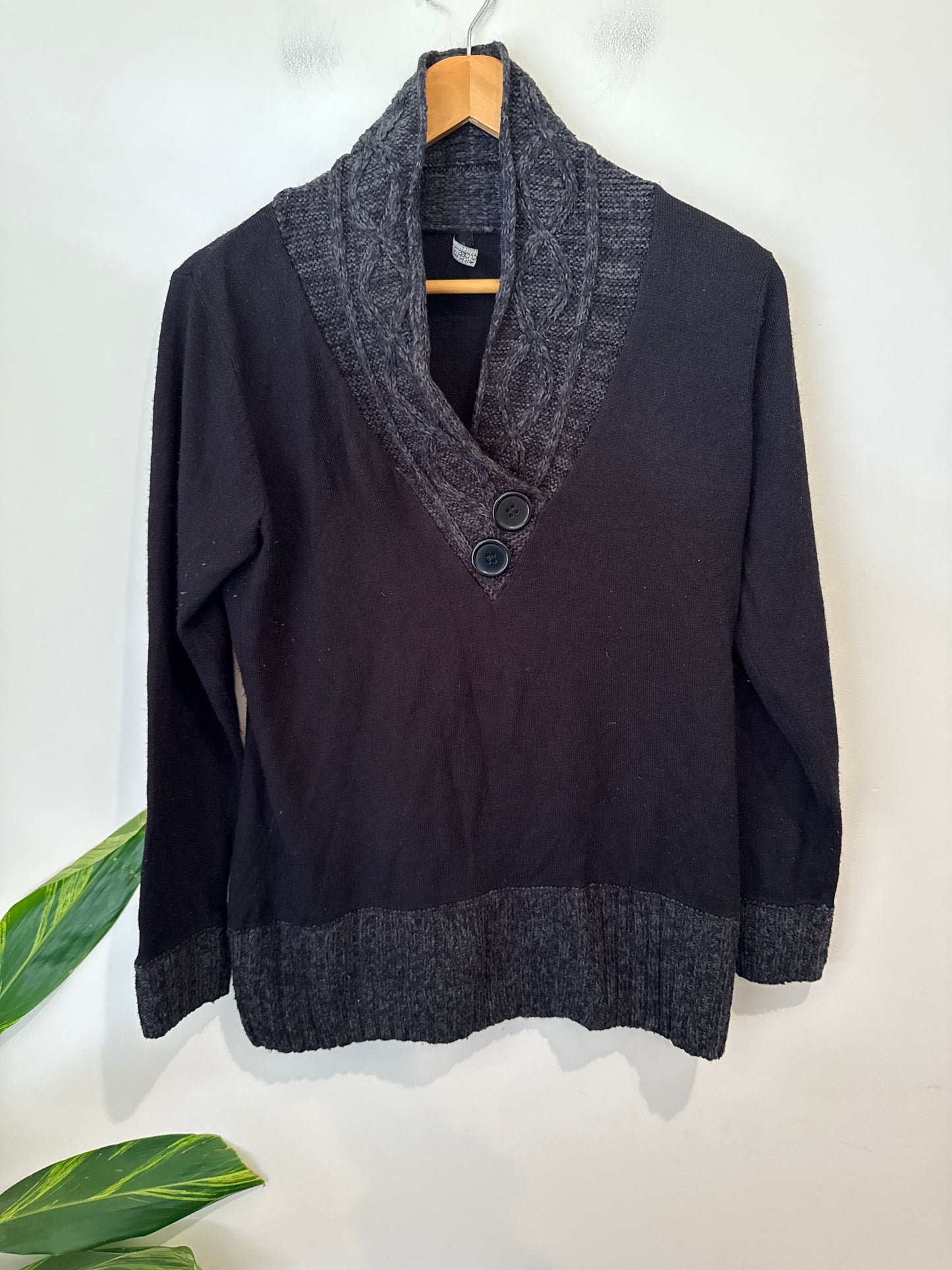 Crossroads Black Shawl Collar Knit Jumper Size 14