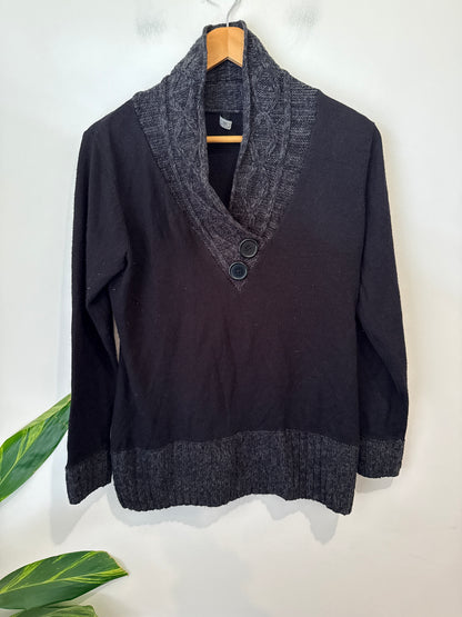 Crossroads Black Shawl Collar Knit Jumper Size 14