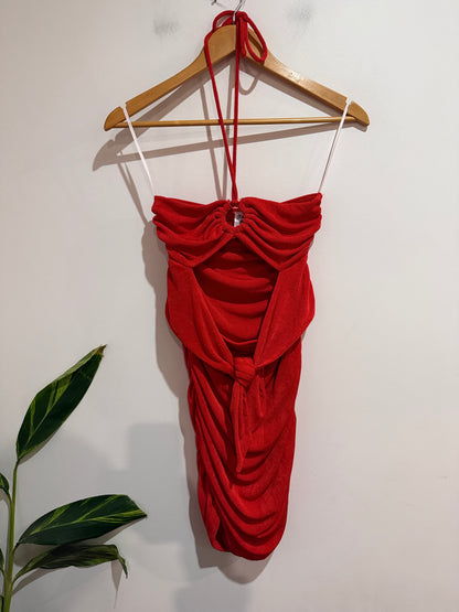 Princess Polly Red Ruched Halter Mini Dress | AU/UK 10