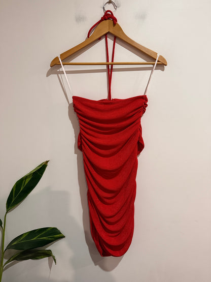 Princess Polly Red Ruched Halter Mini Dress | AU/UK 10