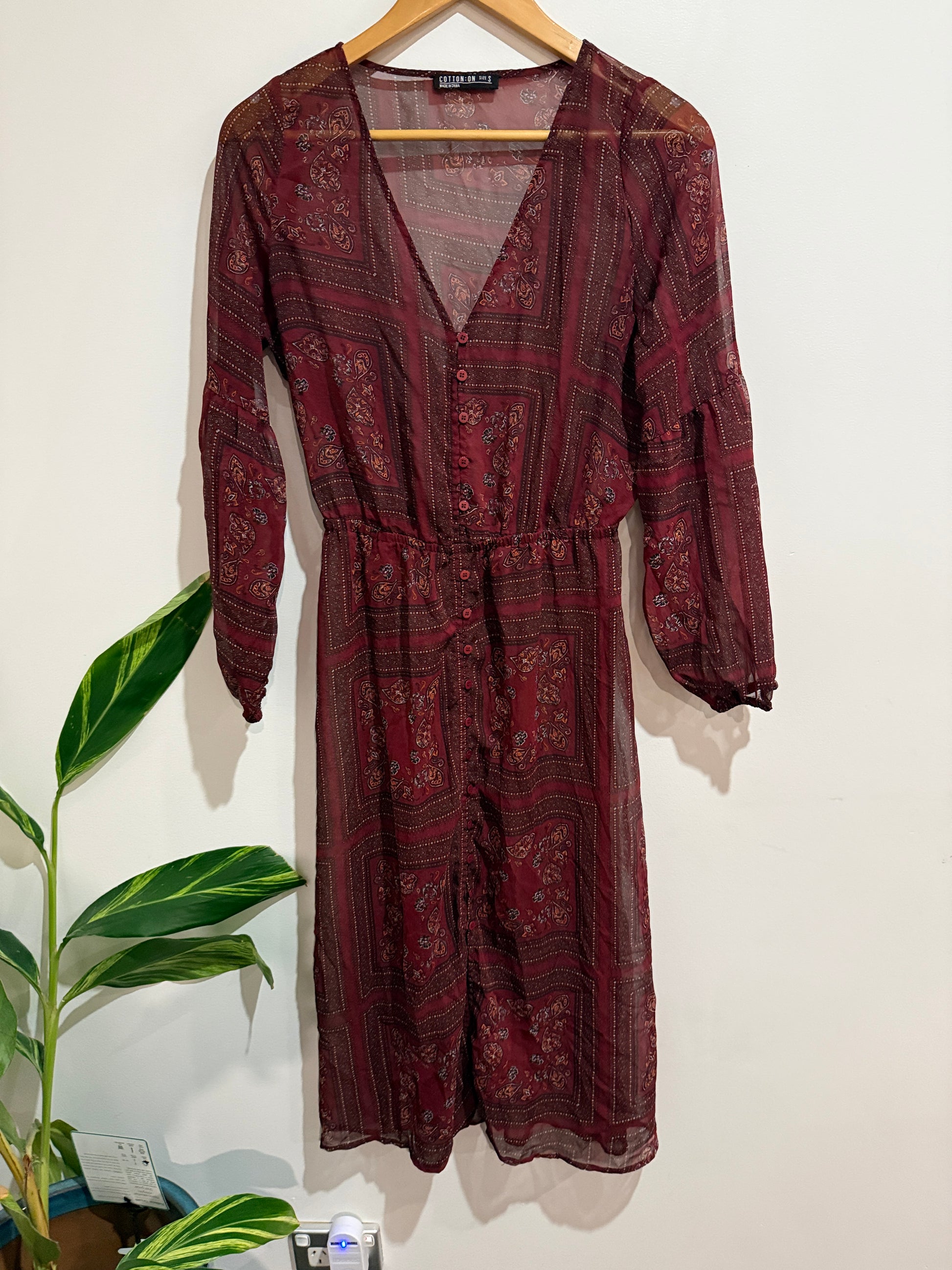 Cotton On Paisley Print Sheer Maxi Shirt Dress | Size S