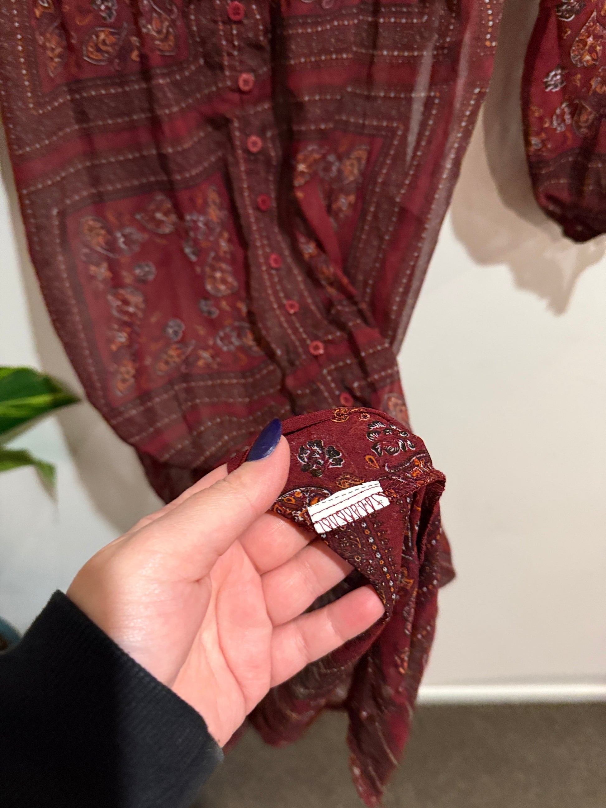 Cotton On Paisley Print Sheer Maxi Shirt Dress | Size S