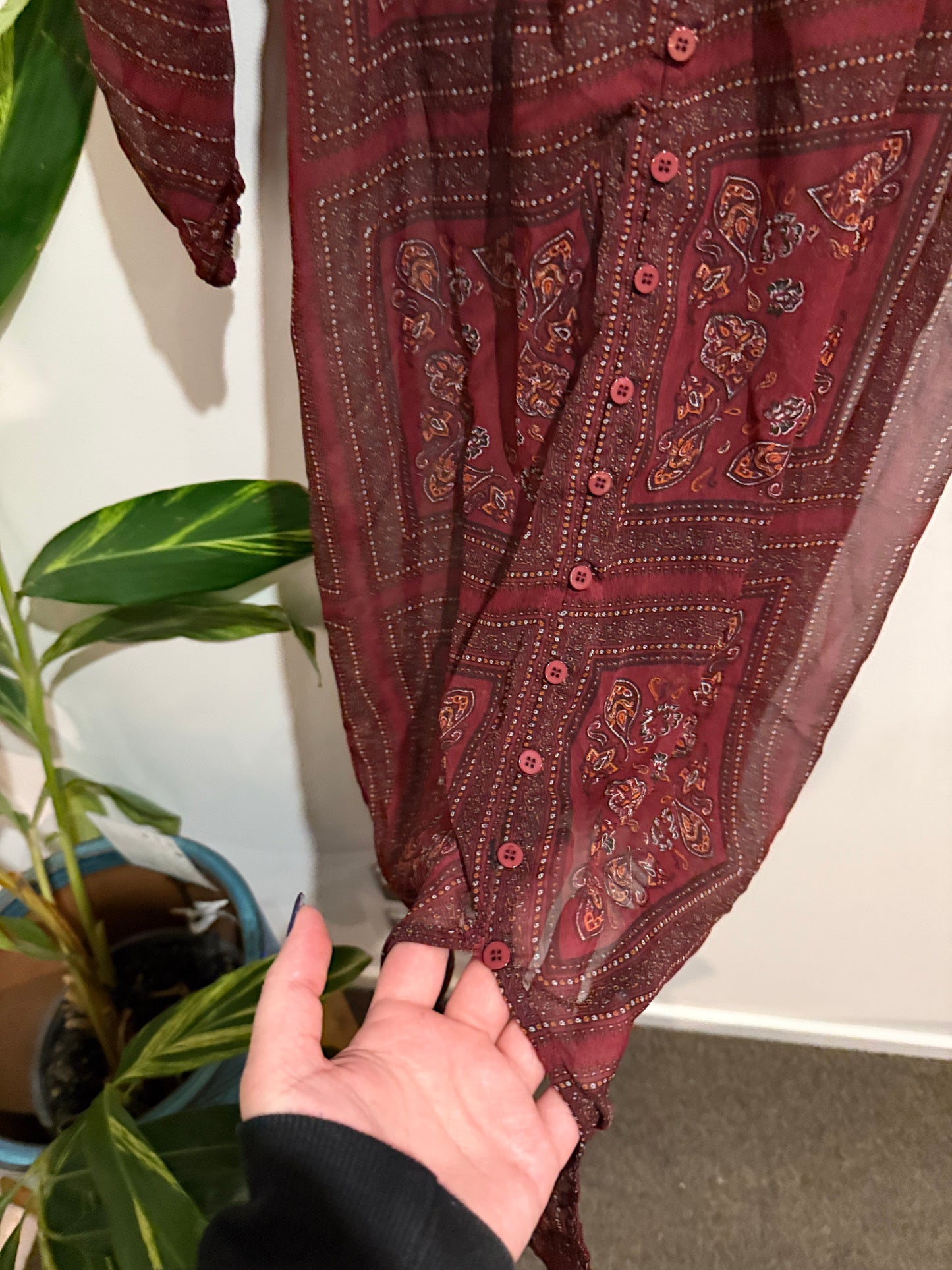 Cotton On Paisley Print Sheer Maxi Shirt Dress | Size S