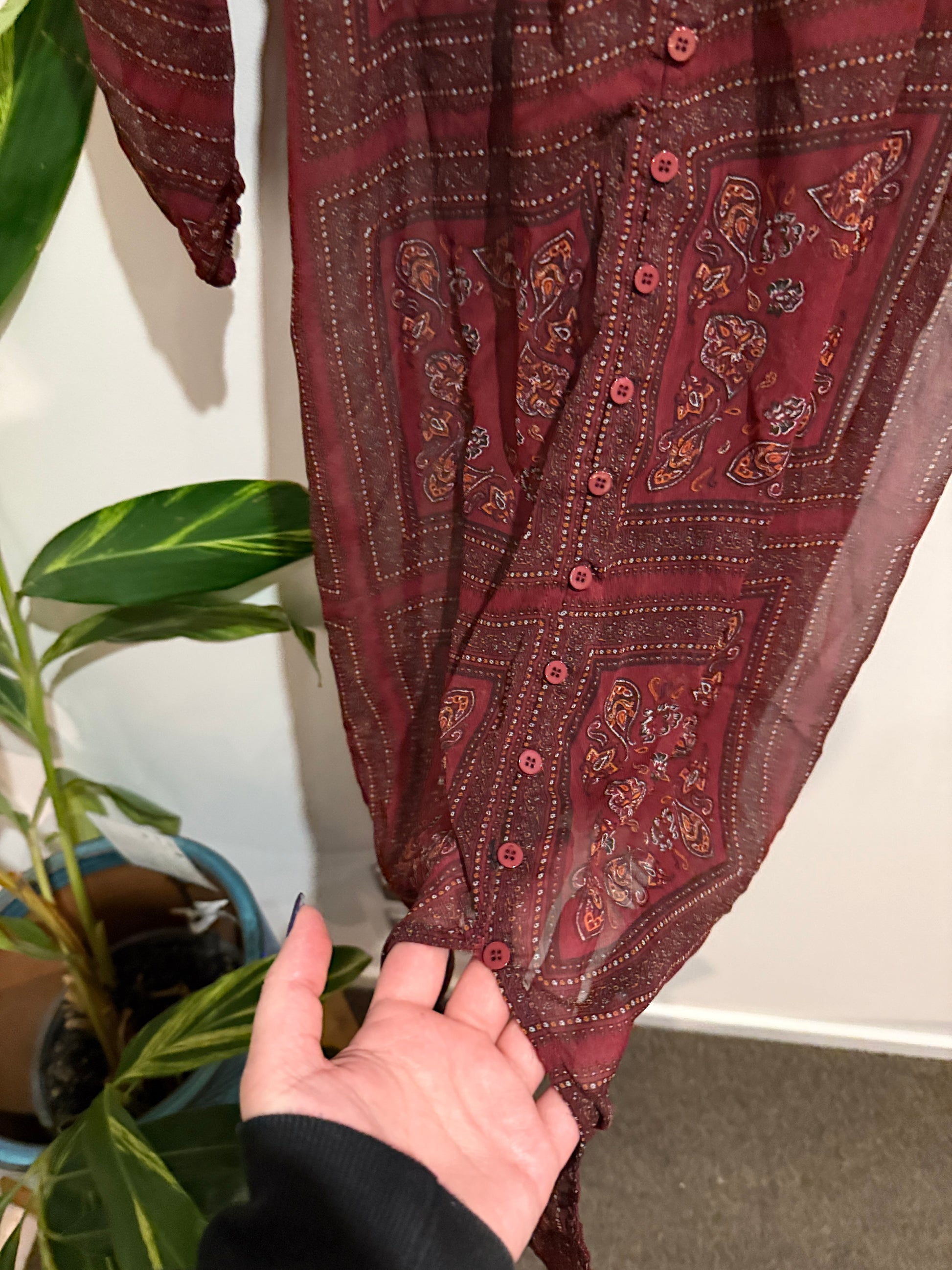 Cotton On Paisley Print Sheer Maxi Shirt Dress | Size S