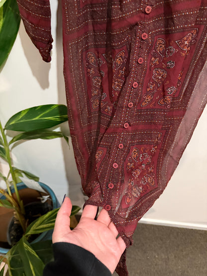 Cotton On Paisley Print Sheer Maxi Shirt Dress | Size S
